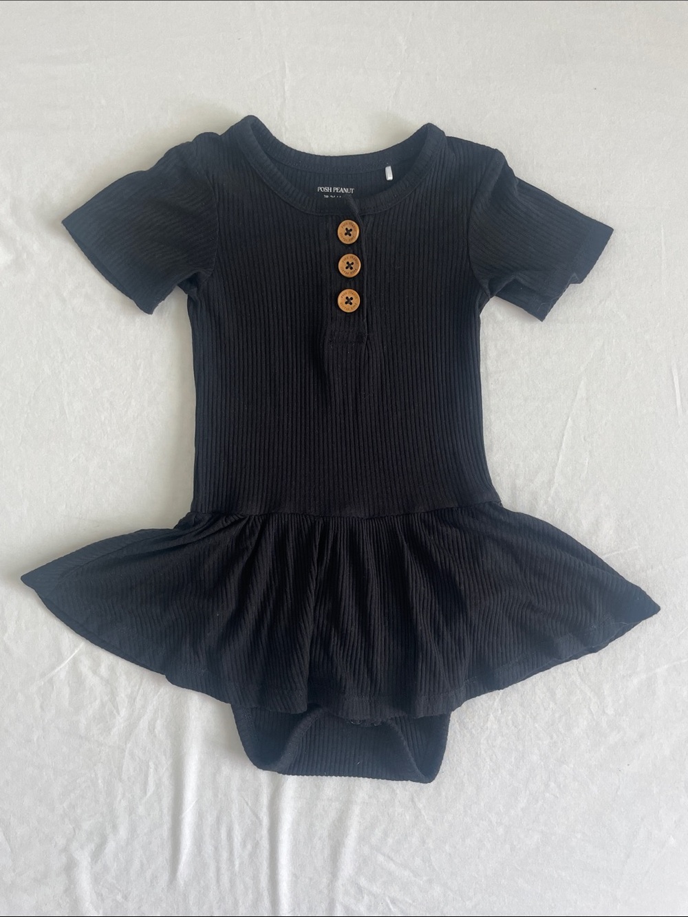 Posh Peanut Henley Black Ribbed Twirl Dress Bodysuit 18-24M (VGUC)